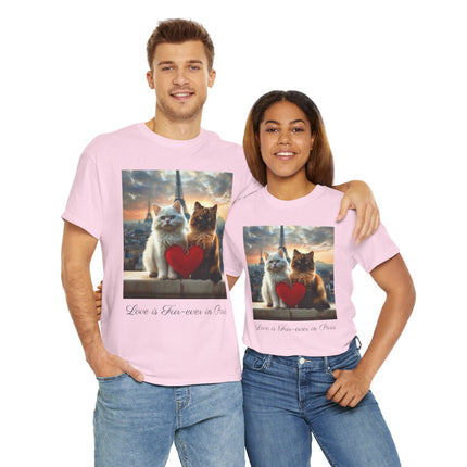 Cat Lover T-Shirt - Two Cute Persian Cats in Love with Red Heart
