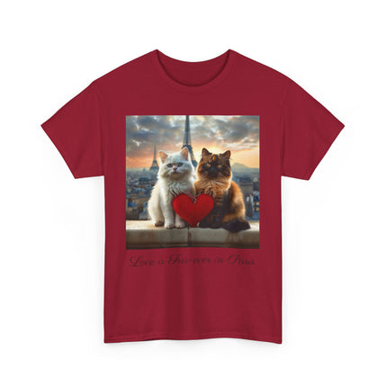 Cat Lover T-Shirt - Two Cute Persian Cats in Love with Red Heart