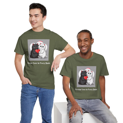 Cat Lover T-Shirt - Two Cute Persian Cats in Love with Red Heart