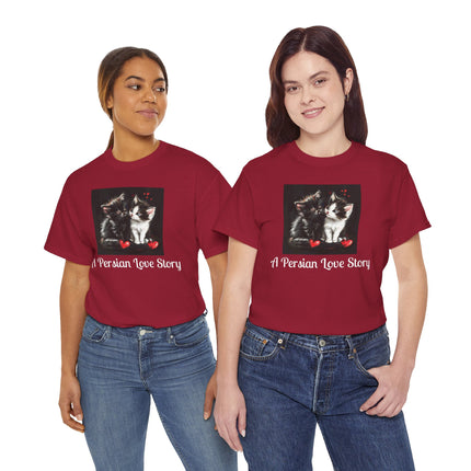 Cat Lover T-Shirt - Two Cute Persian Cats in Love with Red Heart