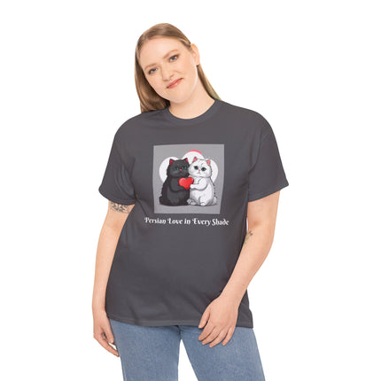 Cat Lover T-Shirt - Two Cute Persian Cats in Love with Red Heart