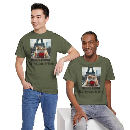 Cat Lover T-Shirt - Two Cute Persian Cats in Love with Red Heart