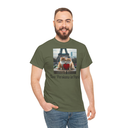 Cat Lover T-Shirt - Two Cute Persian Cats in Love with Red Heart