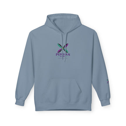Personalised Casual Unisex Fleece Hoodie with Bold Graphic Print. Modern Persian Sassanid Cross. Triple Print.