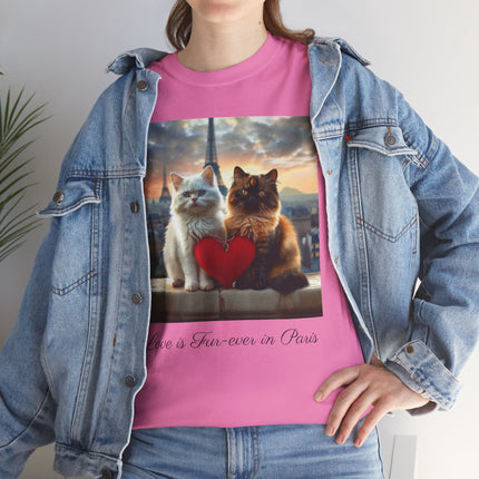 Cat Lover T-Shirt - Two Cute Persian Cats in Love with Red Heart