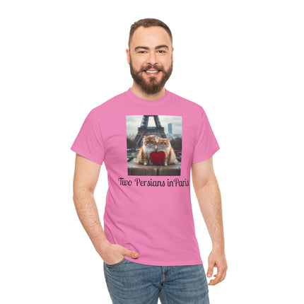 Cat Lover T-Shirt - Two Cute Persian Cats in Love with Red Heart