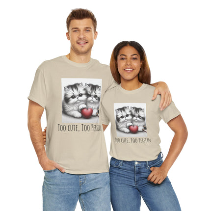 Cat Lover T-Shirt - Two Cute Persian Cats in Love with Red Heart