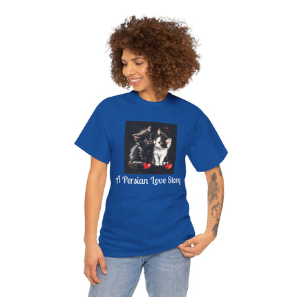Cat Lover T-Shirt - Two Cute Persian Cats in Love with Red Heart