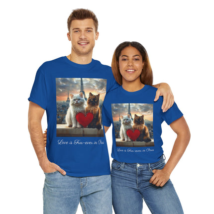 Cat Lover T-Shirt - Two Cute Persian Cats in Love with Red Heart