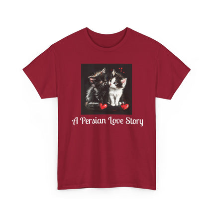 Cat Lover T-Shirt - Two Cute Persian Cats in Love with Red Heart