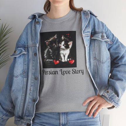 Cat Lover T-Shirt - Two Cute Persian Cats in Love with Red Heart