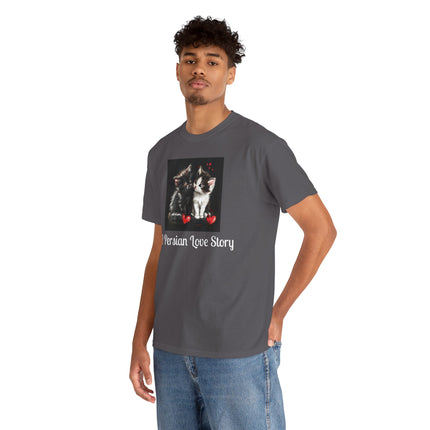 Cat Lover T-Shirt - Two Cute Persian Cats in Love with Red Heart