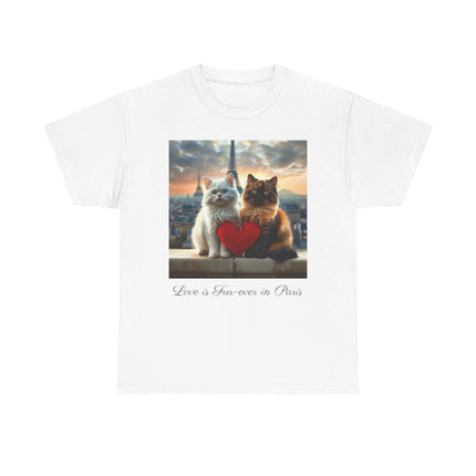 Cat Lover T-Shirt - Two Cute Persian Cats in Love with Red Heart