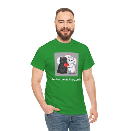 Cat Lover T-Shirt - Two Cute Persian Cats in Love with Red Heart