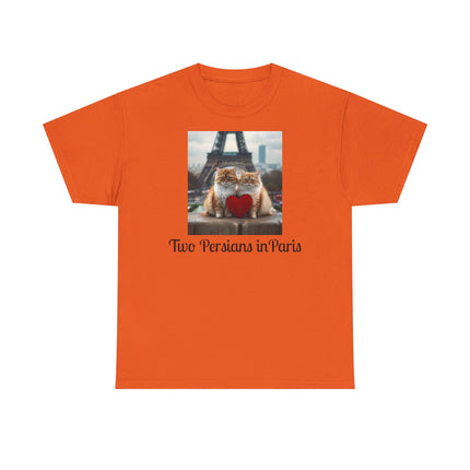 Cat Lover T-Shirt - Two Cute Persian Cats in Love with Red Heart