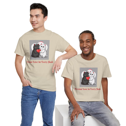 Cat Lover T-Shirt - Two Cute Persian Cats in Love with Red Heart
