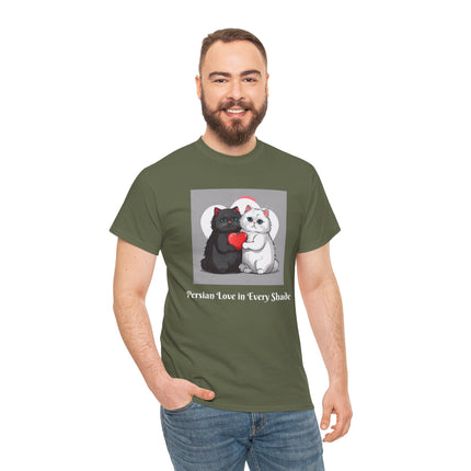 Cat Lover T-Shirt - Two Cute Persian Cats in Love with Red Heart