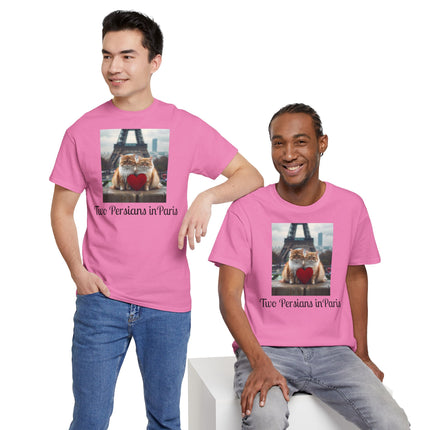 Cat Lover T-Shirt - Two Cute Persian Cats in Love with Red Heart