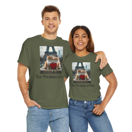 Cat Lover T-Shirt - Two Cute Persian Cats in Love with Red Heart