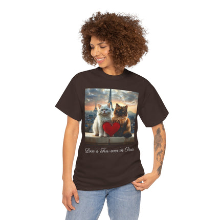 Cat Lover T-Shirt - Two Cute Persian Cats in Love with Red Heart