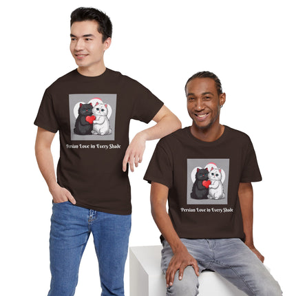 Cat Lover T-Shirt - Two Cute Persian Cats in Love with Red Heart