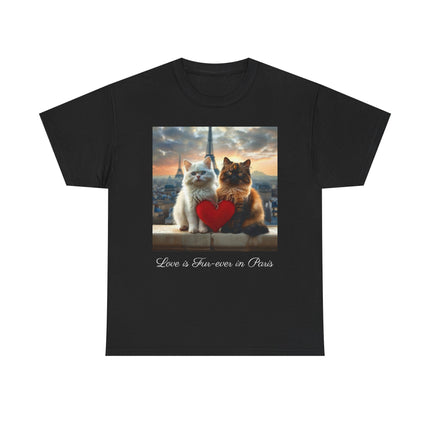 Cat Lover T-Shirt - Two Cute Persian Cats in Love with Red Heart