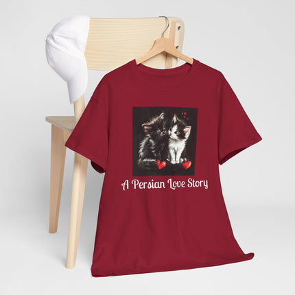 Cat Lover T-Shirt - Two Cute Persian Cats in Love with Red Heart
