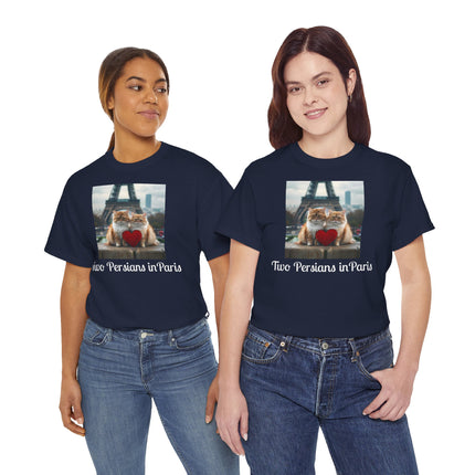 Cat Lover T-Shirt - Two Cute Persian Cats in Love with Red Heart