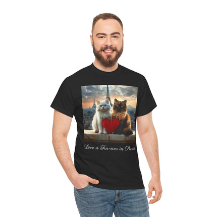 Cat Lover T-Shirt - Two Cute Persian Cats in Love with Red Heart