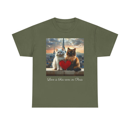 Cat Lover T-Shirt - Two Cute Persian Cats in Love with Red Heart