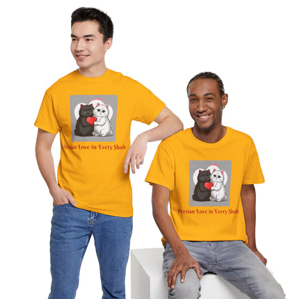 Cat Lover T-Shirt - Two Cute Persian Cats in Love with Red Heart