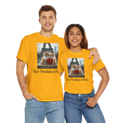 Cat Lover T-Shirt - Two Cute Persian Cats in Love with Red Heart