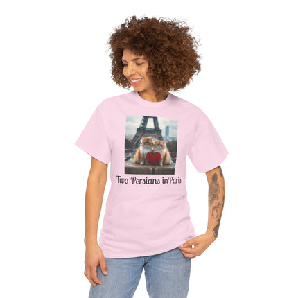 Cat Lover T-Shirt - Two Cute Persian Cats in Love with Red Heart