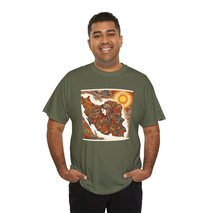Personalised Persian Unisex T-Shirt – Rising Sun & Long Hair Design | Bohemian Freedom Culture Tee