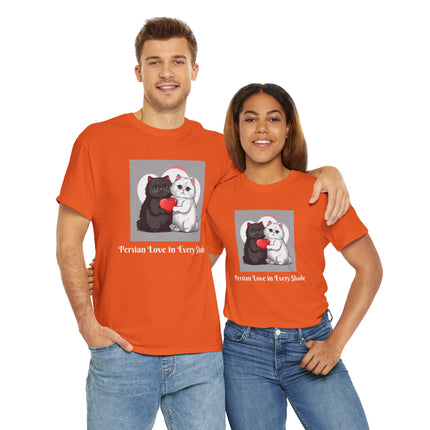 Cat Lover T-Shirt - Two Cute Persian Cats in Love with Red Heart