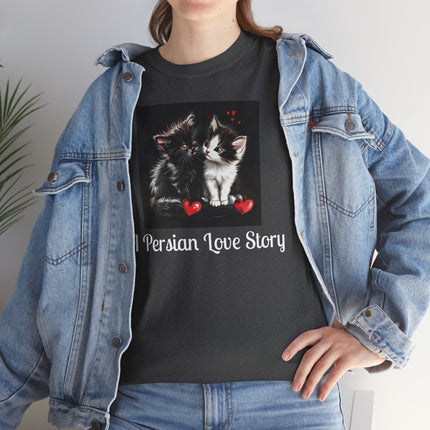 Cat Lover T-Shirt - Two Cute Persian Cats in Love with Red Heart