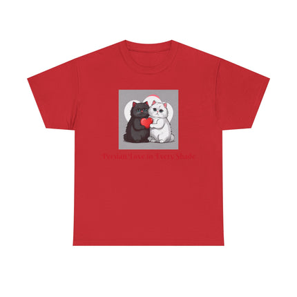 Cat Lover T-Shirt - Two Cute Persian Cats in Love with Red Heart