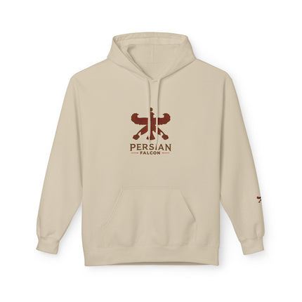 Personalised Casual Unisex Fleece Hoodie with Bold Graphic Print. Classic Persian Shahbaz Falcon Design. Triple Print.