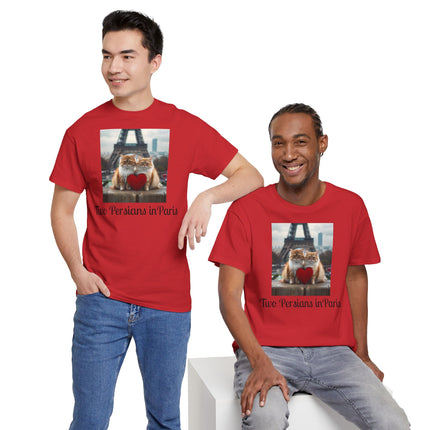 Cat Lover T-Shirt - Two Cute Persian Cats in Love with Red Heart