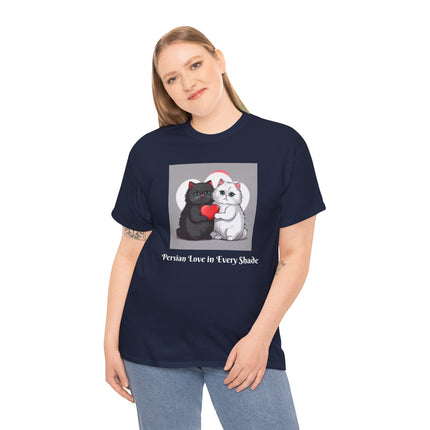 Cat Lover T-Shirt - Two Cute Persian Cats in Love with Red Heart