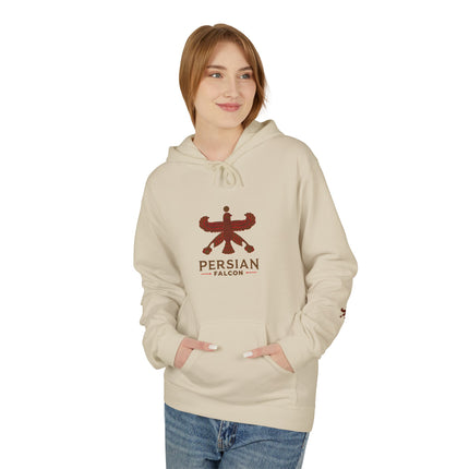 Personalised Casual Unisex Fleece Hoodie with Bold Graphic Print. Classic Persian Shahbaz Falcon Design. Triple Print.