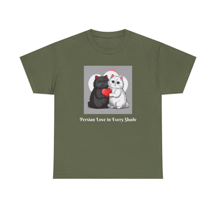 Cat Lover T-Shirt - Two Cute Persian Cats in Love with Red Heart
