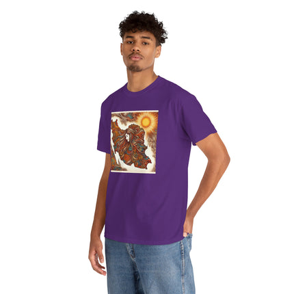 Personalised Persian Unisex T-Shirt – Rising Sun & Long Hair Design | Bohemian Freedom Culture Tee