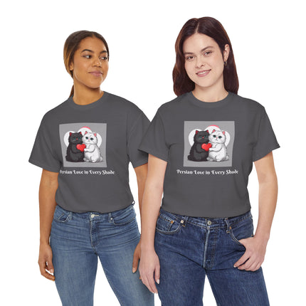 Cat Lover T-Shirt - Two Cute Persian Cats in Love with Red Heart