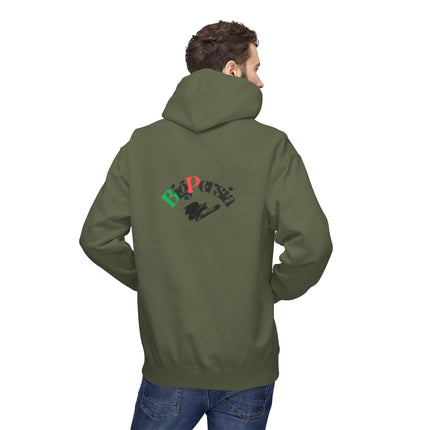 Personalised Casual Unisex Fleece Hoodie with Bold Graphic Print. BigPersia Design. Triple Print.