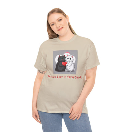 Cat Lover T-Shirt - Two Cute Persian Cats in Love with Red Heart