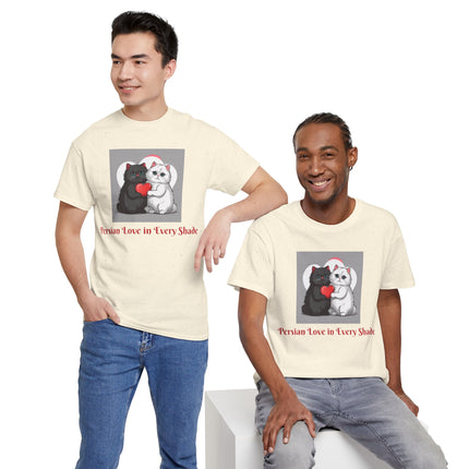Cat Lover T-Shirt - Two Cute Persian Cats in Love with Red Heart