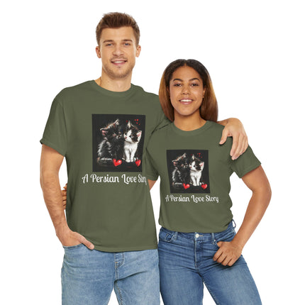Cat Lover T-Shirt - Two Cute Persian Cats in Love with Red Heart