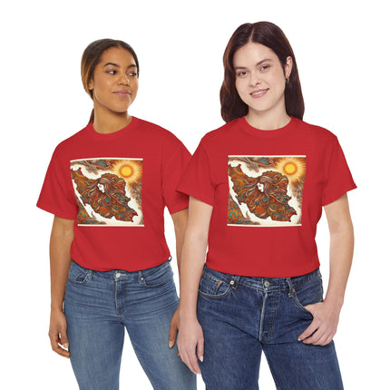 Personalised Persian Unisex T-Shirt – Rising Sun & Long Hair Design | Bohemian Freedom Culture Tee