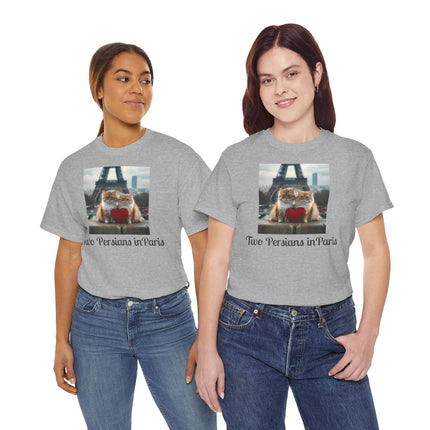 Cat Lover T-Shirt - Two Cute Persian Cats in Love with Red Heart